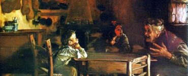 Cuadro de Alperiz en el museo de Bellas Artes de Sevilla tituládo Cuentos de brujas y utilizado como cubierta de El burro el gato y el carnero