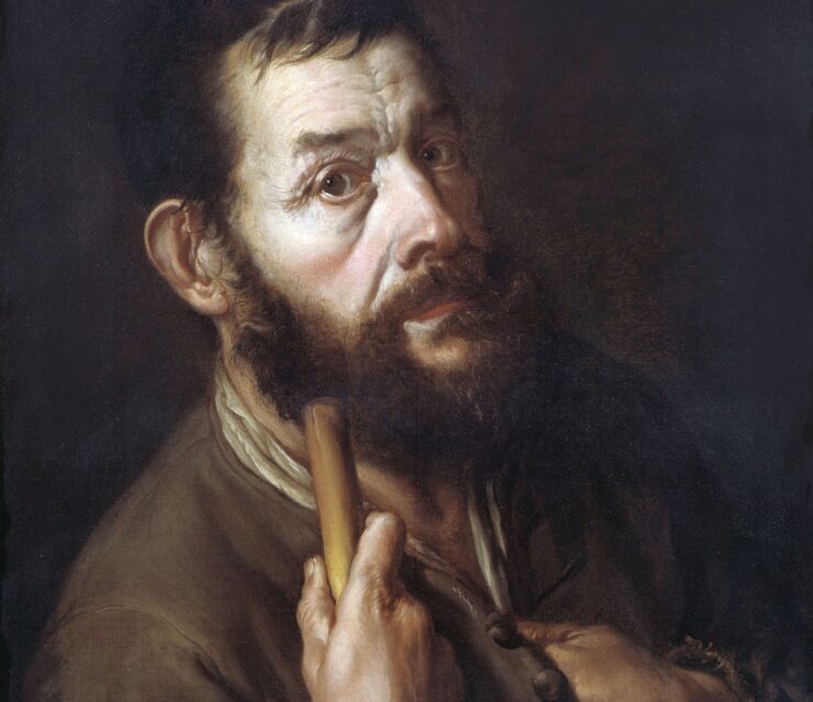 Un autorretrato el pintor italiano Giacomo Ceruti que bien podría ser nuestro Juan de la cachiporra y la cueva encantada. En este cuadro Giacomo se retrata como peregrino, su palo de andar nos hizo pensar en la porra de Juan