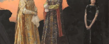 Pintura de las Tres princesas del Reino Subterráneo, obra de Viktor Vasnetsov (1848–1926) para ilustrar el cuento popular Ruso Atardecer, Medianoche y amanecer. Público Dominio