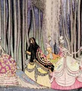 Ilustración de Kay Nielsen para el cuento popular twelve dancing princess conocido también como el Baile de Medianoche