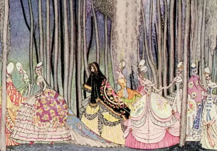 Ilustración de Kay Nielsen para el cuento popular twelve dancing princess conocido también como el Baile de Medianoche