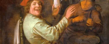 Pintura barroca que representa a tres hombres sentados alrededor de una mesa, que bien podrían ser los protagonista de tres hombres y tres cadáveres. El dipinto es de Molenaer, del año 1637